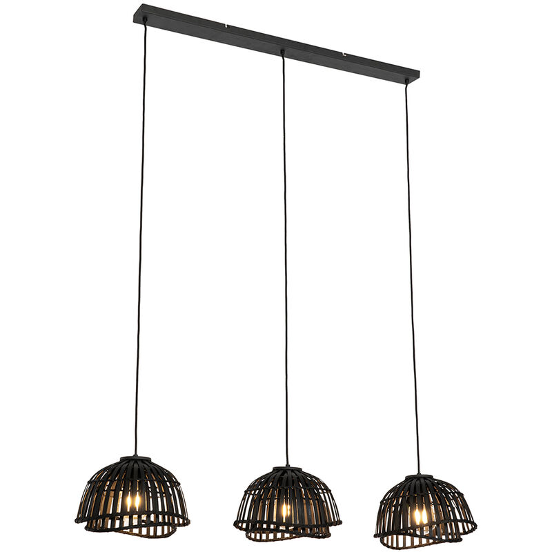foto del prodotto qazqa lampada a sospensione tavolo soggiorno pua orientale bamboo,acciaio nero oblungo max. 3 x watt