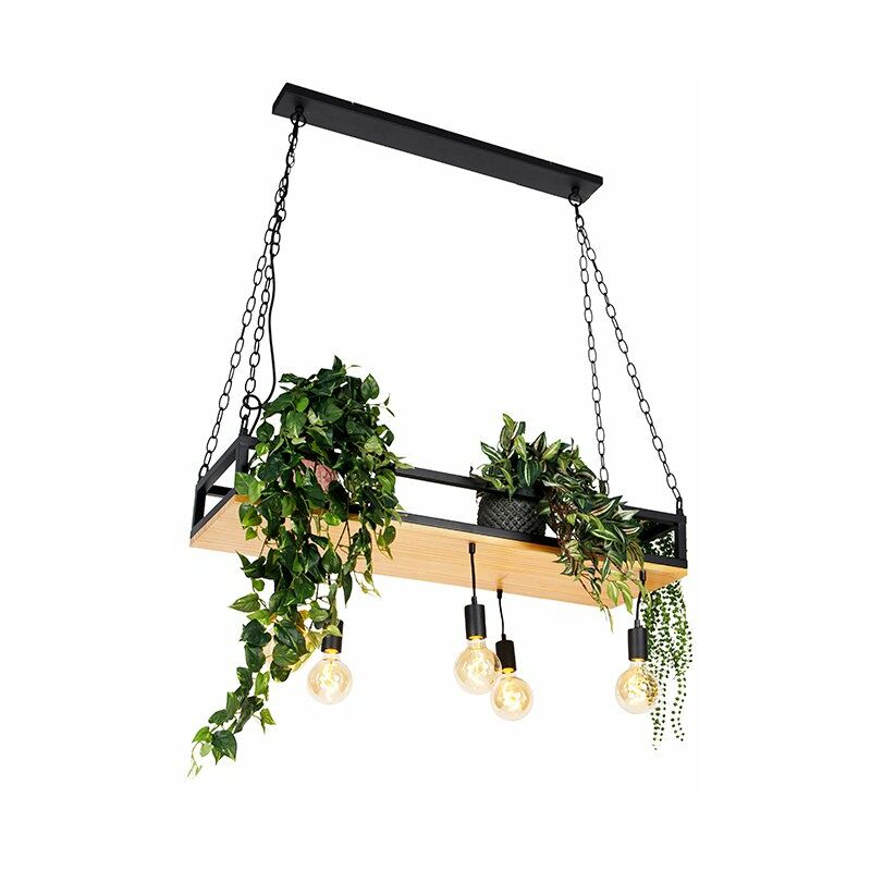 foto del prodotto qazqa lampada a sospensione tavolo soggiorno shelf industriale legno,acciaio nero marrone allungato oblungo max. 5 x watt