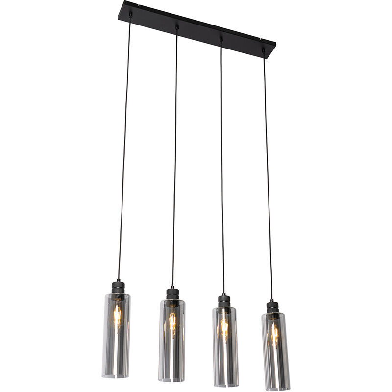 foto del prodotto qazqa lampada a sospensione tavolo soggiorno stavelot moderno acciaio,vetro nero grigio oblungo max. 4 x watt