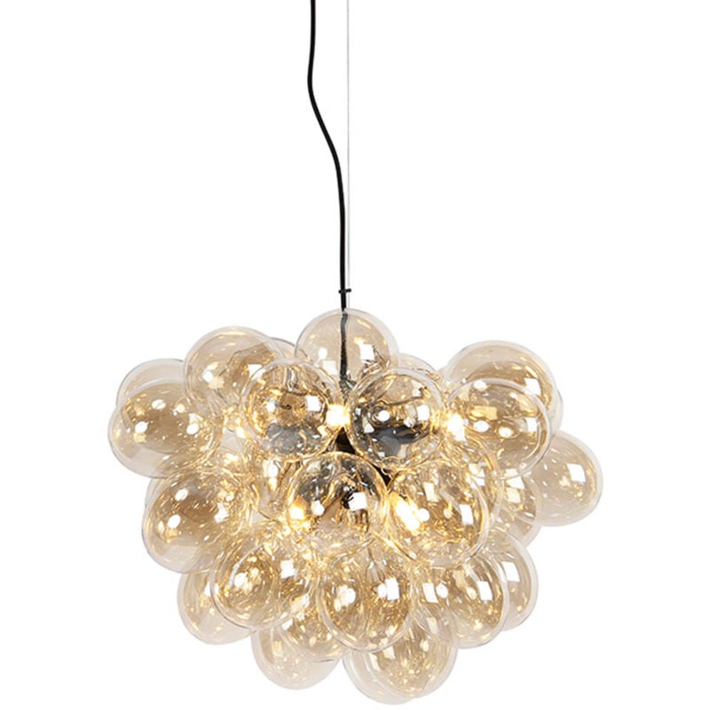 foto del prodotto qazqa lampada a sospensione tavolo soggiorno uvas art d co vetro,acciaio nero oro ottone sfera max. 8 x watt