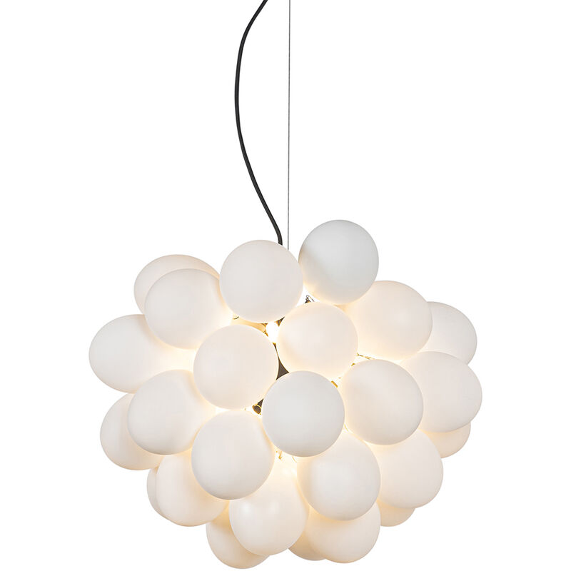 foto del prodotto qazqa lampada a sospensione tavolo soggiorno uvas design vetro,acciaio bianco nero sfera max. 8 x watt