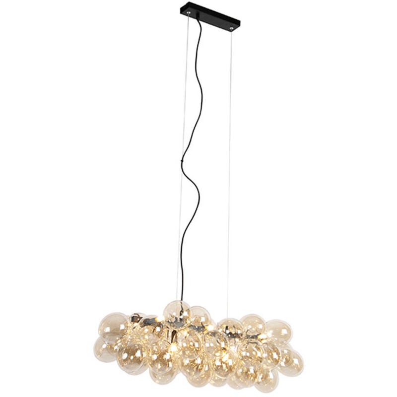 foto del prodotto qazqa lampada a sospensione tavolo soggiorno uvas design vetro,acciaio nero oro ottone oblungo max. 8 x watt