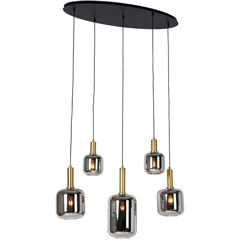 foto del prodotto qazqa lampada a sospensione tavolo soggiorno zuzanna moderno vetro,acciaio grigio oro nero ovale max. 5 x watt