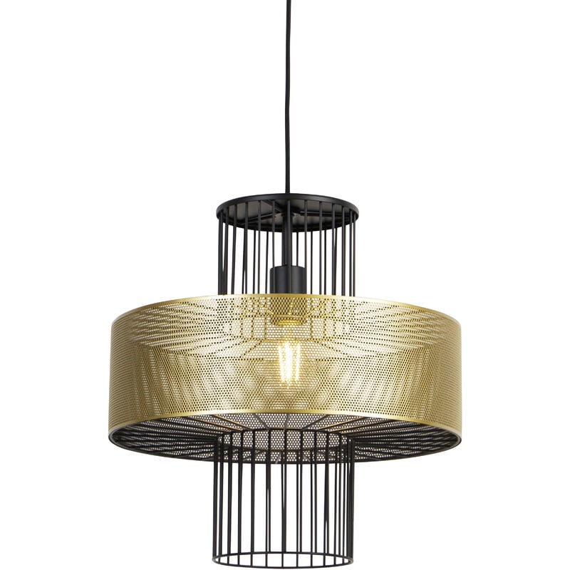 foto del prodotto qazqa lampada a sospensione tess design acciaio oro nero cilindro tondo max. 1 x watt