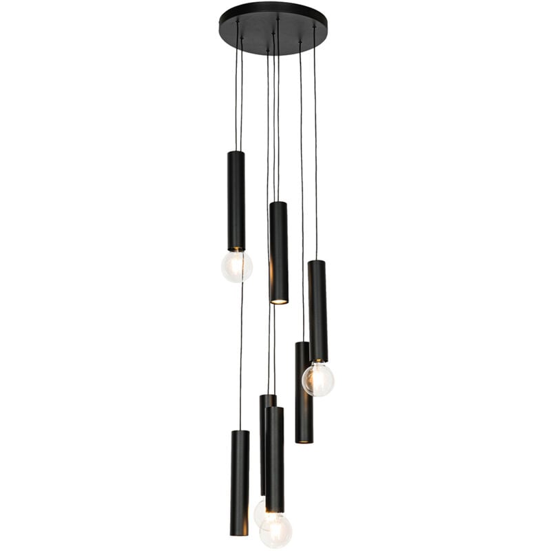 foto del prodotto qazqa lampada a sospensione tuba design acciaio nero tondo max. 4 x watt