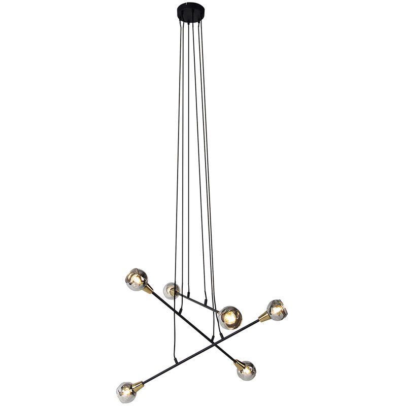 foto del prodotto qazqa lampada a sospensione vidro moderno acciaio,vetro nero oro ottone tondo max. 6 x watt