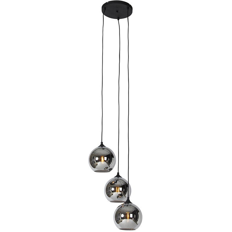 foto del prodotto qazqa lampada a sospensione wallace art d co vetro,acciaio grigio nero tondo e27 max. 3 x 4.9 watt