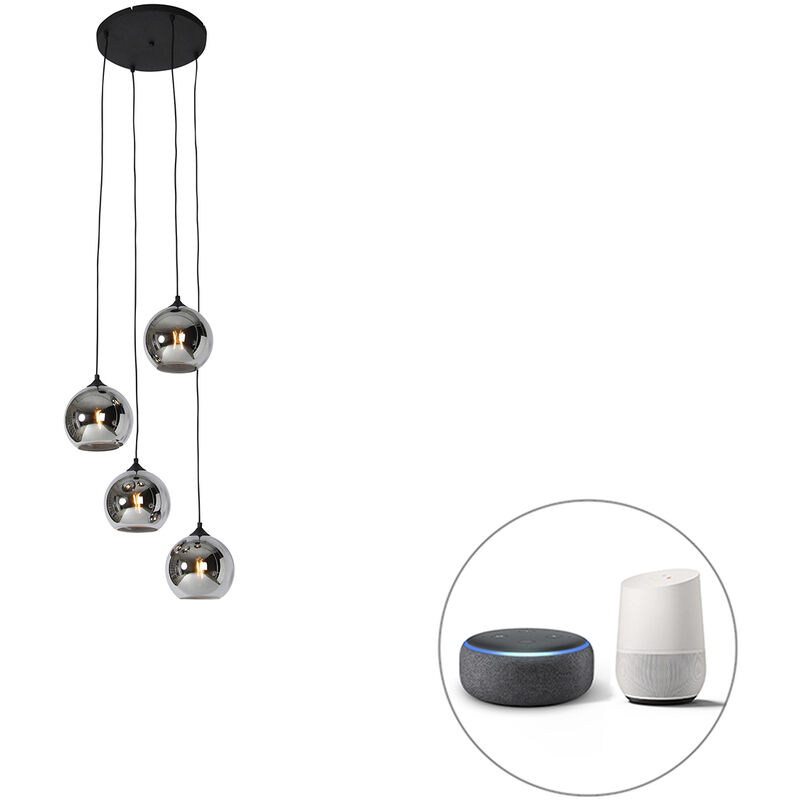 foto del prodotto qazqa lampada a sospensione wallace art d co vetro,acciaio grigio nero tondo e27 max. 4 x 4.9 watt