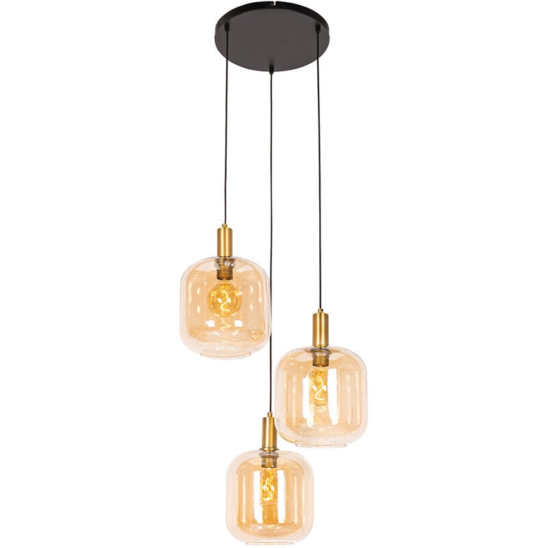 foto del prodotto qazqa lampada a sospensione zuzanna design vetro,acciaio arancia nero oro ottone tondo max. 3 x watt