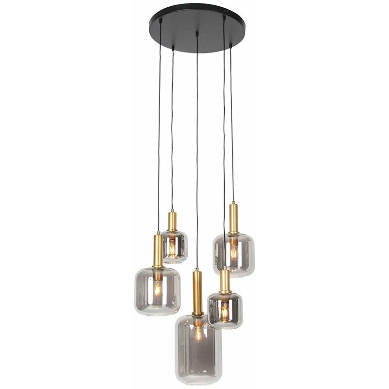 foto del prodotto qazqa lampada a sospensione zuzanna moderno vetro,acciaio grigio nero oro tondo max. 5 x watt