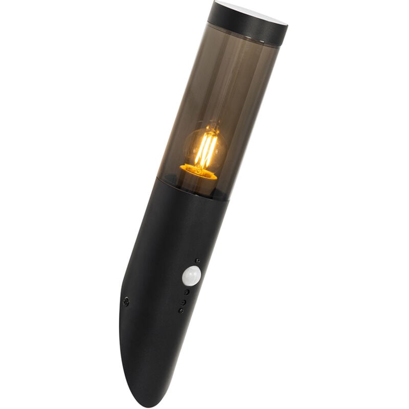 foto del prodotto qazqa lampada da esterno con sensore di movimento rox - moderno - acciaio,plastico - nero - oblungo max. 1 x watt