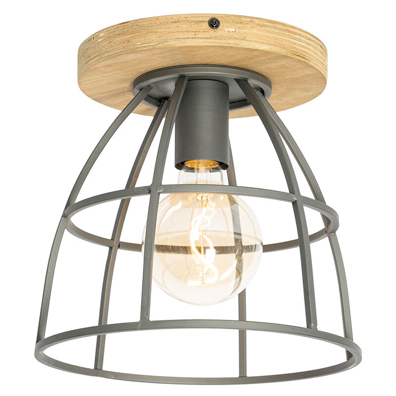 foto del prodotto qazqa lampada da soffitto arthur industriale legno,acciaio marrone grigio scuro tondo max. 1 x watt