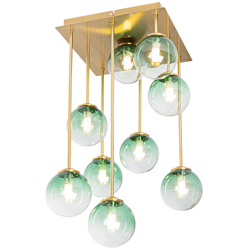 foto del prodotto qazqa lampada da soffitto athens art d co acciaio,vetro verde oro ottone quadrato max. 9 x watt
