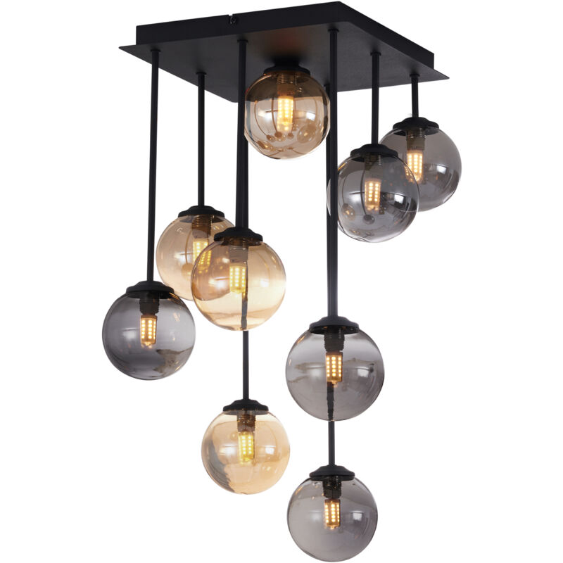 foto del prodotto qazqa lampada da soffitto athens moderno metallo,vetro nero oro quadrato sfera max. 9 x watt