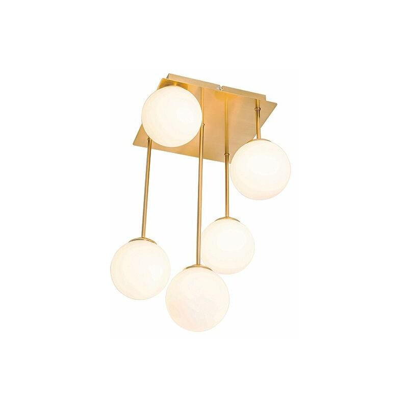 foto del prodotto qazqa lampada da soffitto athens opal moderno acciaio,vetro bianco oro quadrato max. 5 x watt