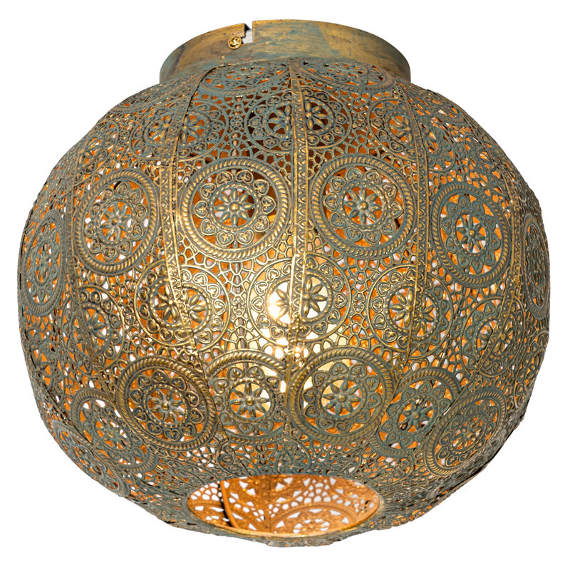 foto del prodotto qazqa lampada da soffitto baloo orientale acciaio oro verde sfera e27 max. 1 x 4.9 watt