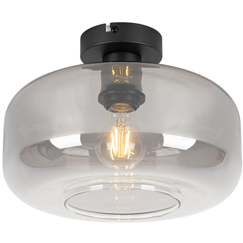 foto del prodotto qazqa lampada da soffitto bizle moderno vetro,acciaio nero tondo e27 max. 1 x 4.9 watt
