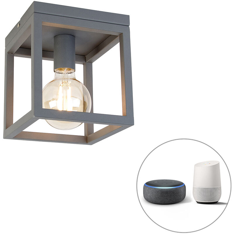 foto del prodotto qazqa lampada da soffitto cage moderno acciaio grigio scuro quadrato e27 max. 1 x 4.9 watt