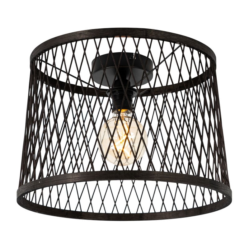 foto del prodotto qazqa lampada da soffitto calamus - rustico - malacca - nero - tondo max. 1 x watt