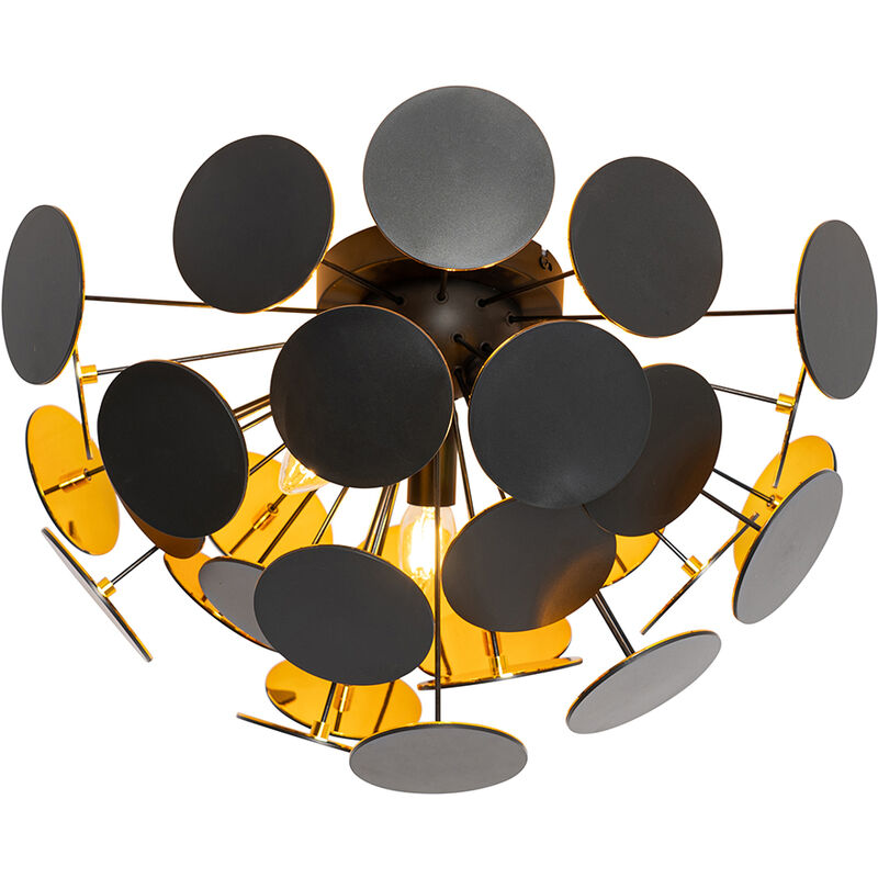 foto del prodotto qazqa lampada da soffitto cerchio design acciaio,plastico nero oro ottone tondo max. 3 x watt