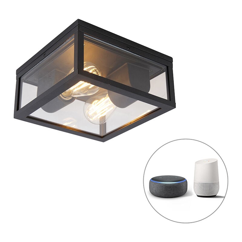 foto del prodotto qazqa lampada da soffitto charlois design alluminio,vetro nero trasparente quadrato e27 max. 2 x 7 watt