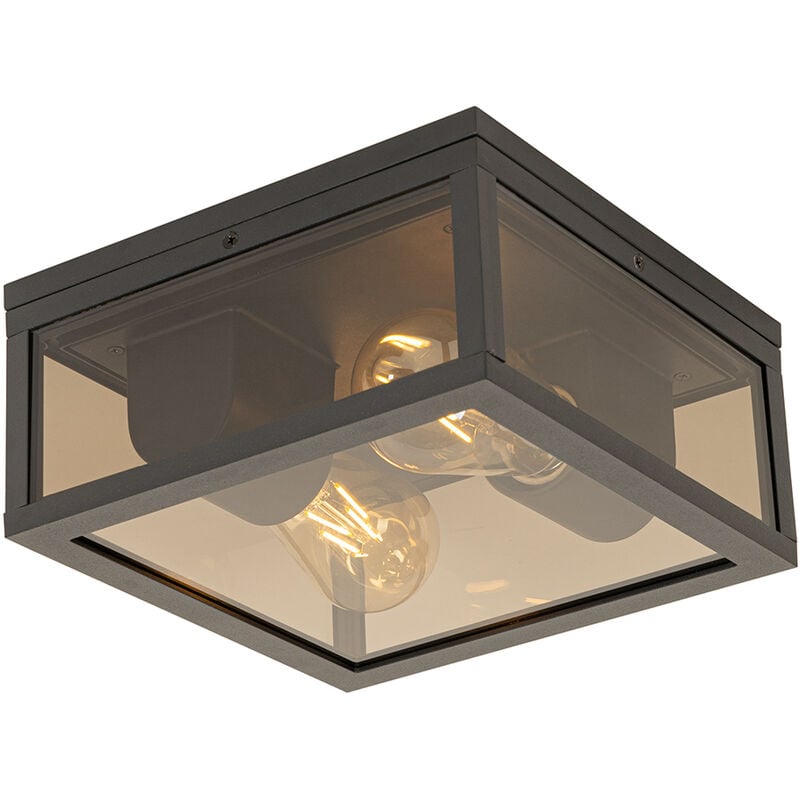 foto del prodotto qazqa lampada da soffitto charlois moderno alluminio,vetro bronzo nero quadrato max. 2 x watt