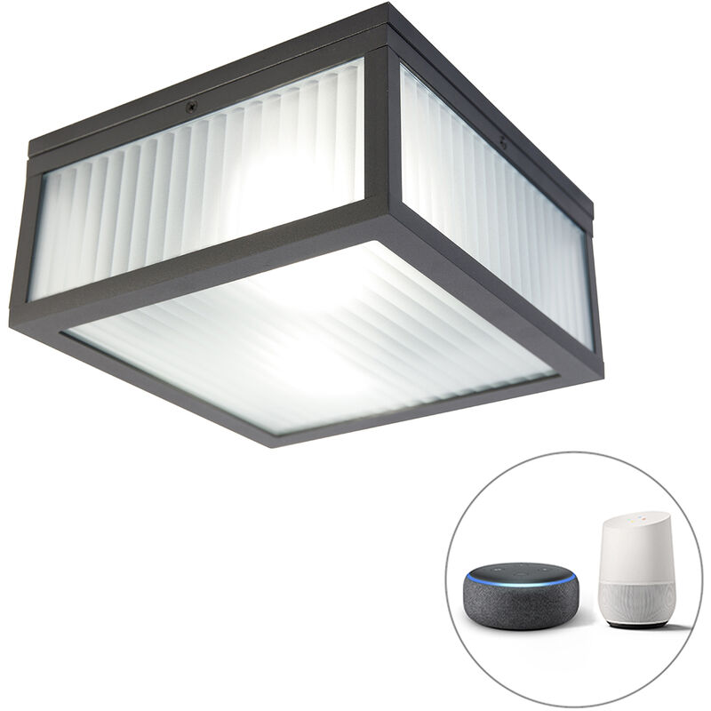 foto del prodotto qazqa lampada da soffitto charlois moderno alluminio,vetro nero quadrato e27 max. 2 x 8.5 watt