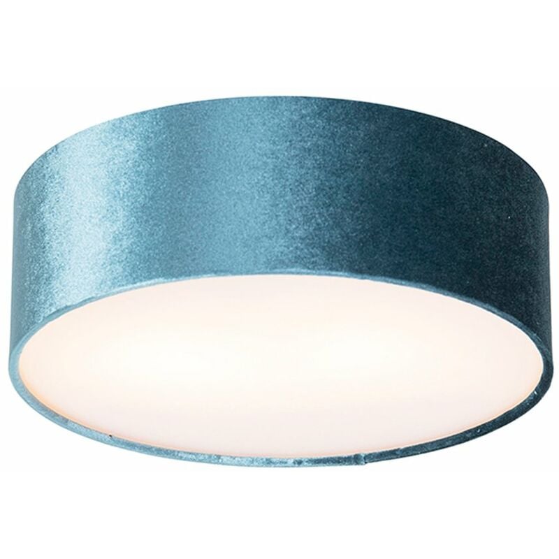 foto del prodotto qazqa lampada da soffitto drum - moderno - acciaio,tessuto,plastico - blu oro ottone - cilindro max. 2 x watt