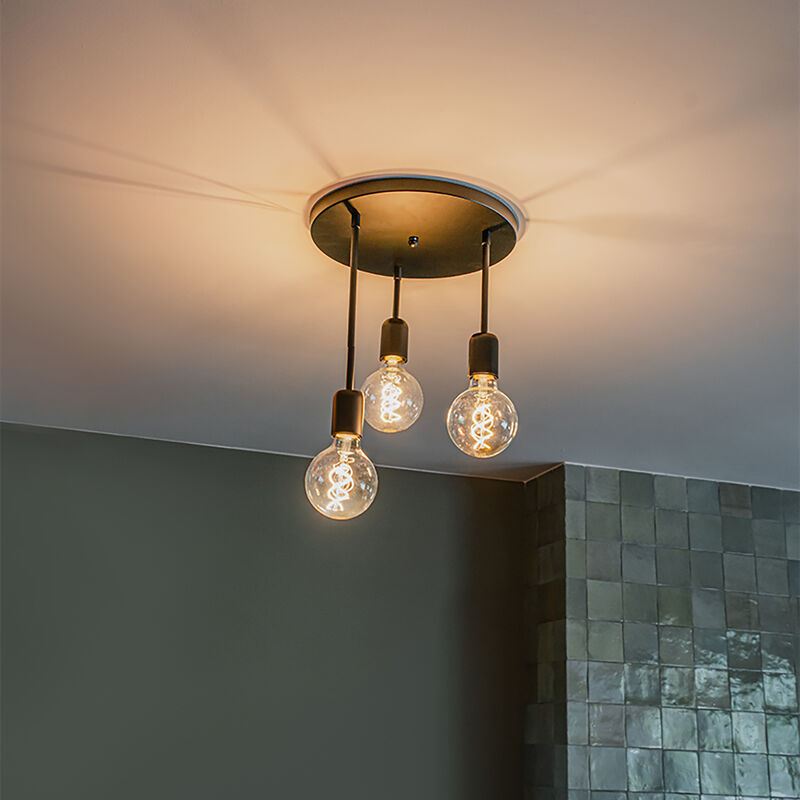 foto del prodotto qazqa lampada da soffitto facil moderno acciaio nero tondo e27 max. 3 x 4.9 watt