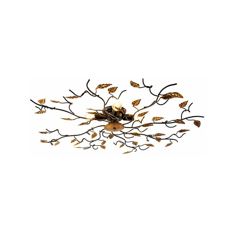 foto del prodotto qazqa lampada da soffitto foglie classico acciaio nero oro ottone tondo max. 4 x watt