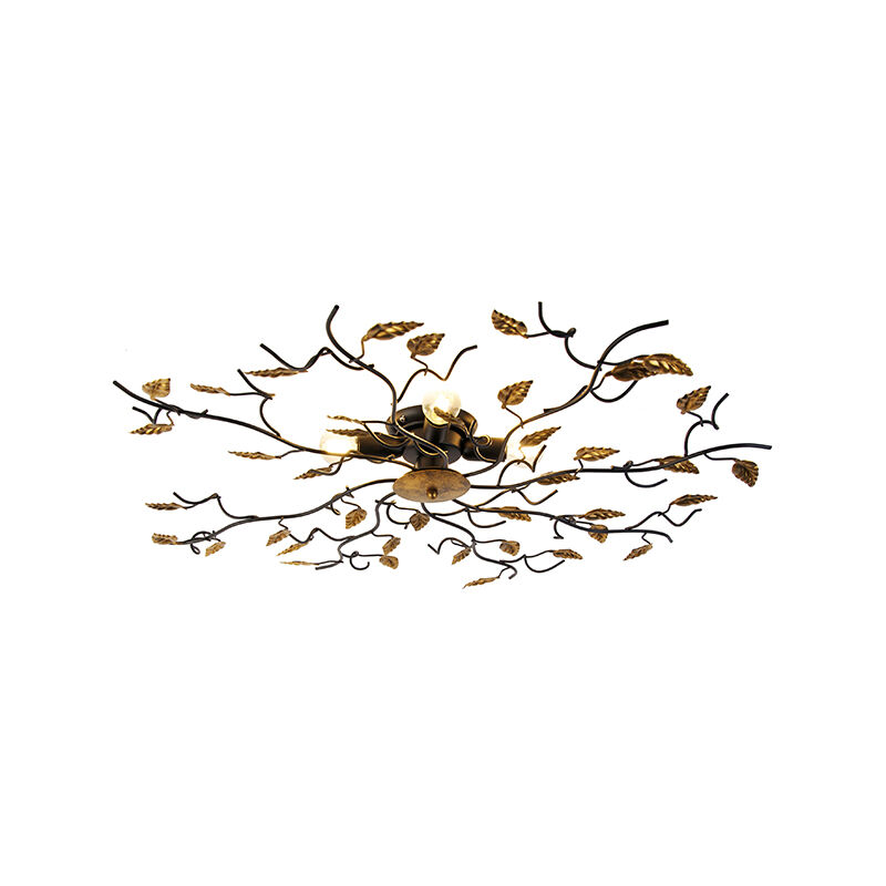 foto del prodotto qazqa lampada da soffitto foglie classico acciaio oro nero tondo e14 max. 4 x 4.2 watt