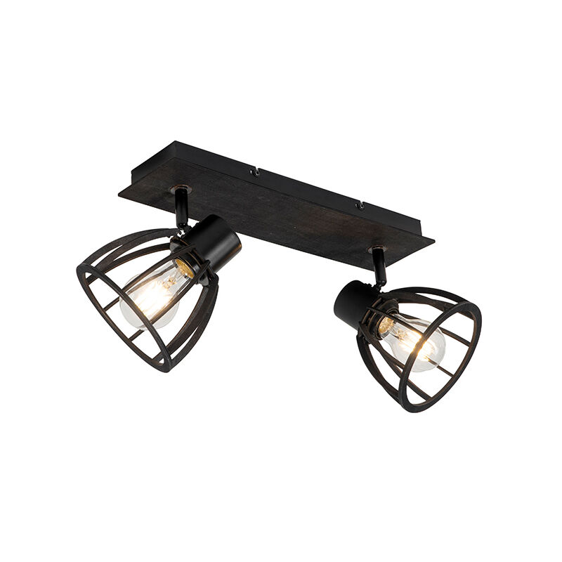 foto del prodotto qazqa lampada da soffitto fotu industriale acciaio,legno nero allungato tondo max. 2 x watt