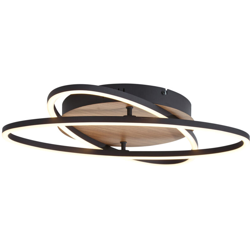 foto del prodotto qazqa lampada da soffitto kane moderno plastico,alluminio,acciaio nero legno tondo alltri non sostituibile led max. 2 x 28 watt