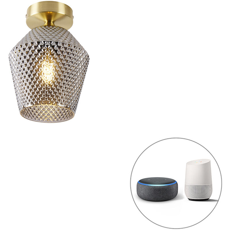 foto del prodotto qazqa lampada da soffitto karce art d co vetro,acciaio ottone tondo e27 max. 1 x 4.9 watt