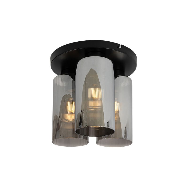 foto del prodotto qazqa lampada da soffitto laura art d co vetro,acciaio grigio nero tondo max. 1 x watt