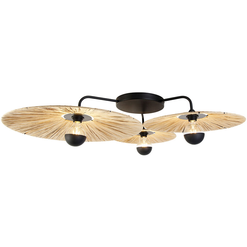 foto del prodotto qazqa lampada da soffitto leia rustico corda,acciaio legno tondo max. 3 x watt