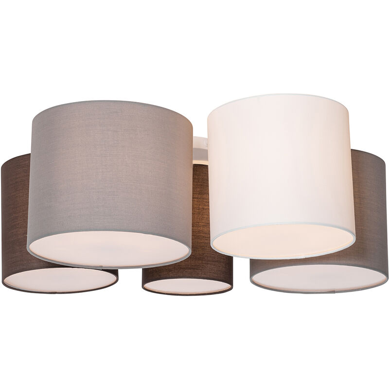 foto del prodotto qazqa lampada da soffitto multidrum moderno tessuto,acciaio bianco grigio marrone tondo max. 5 x watt
