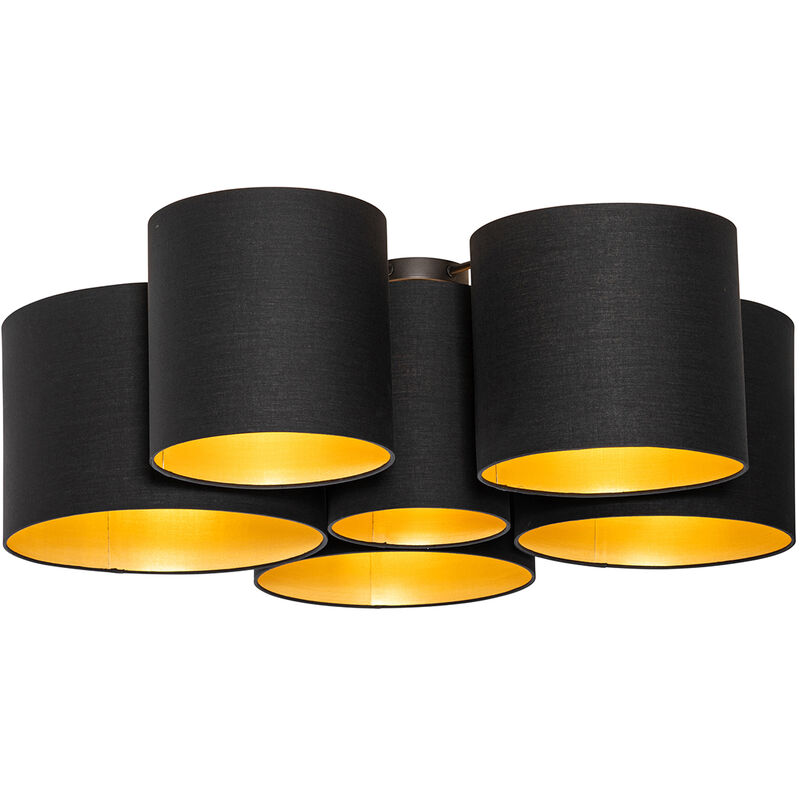 foto del prodotto qazqa lampada da soffitto multidrum moderno tessuto,acciaio nero oro ottone tondo max. 6 x watt