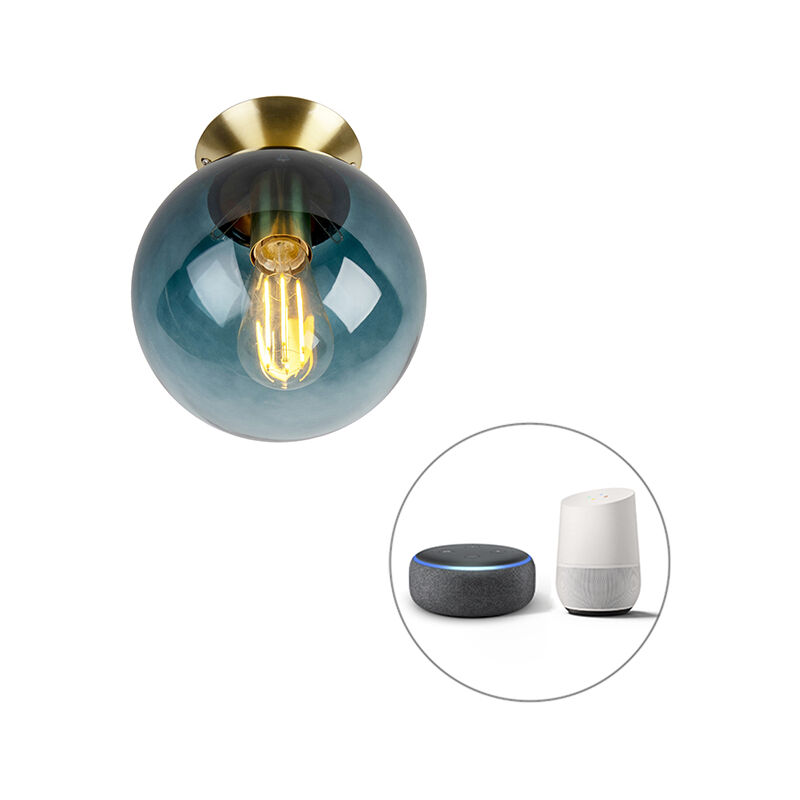 foto del prodotto qazqa lampada da soffitto pallon art d co vetro,acciaio blu oro ottone sfera e27 max. 1 x 7 watt