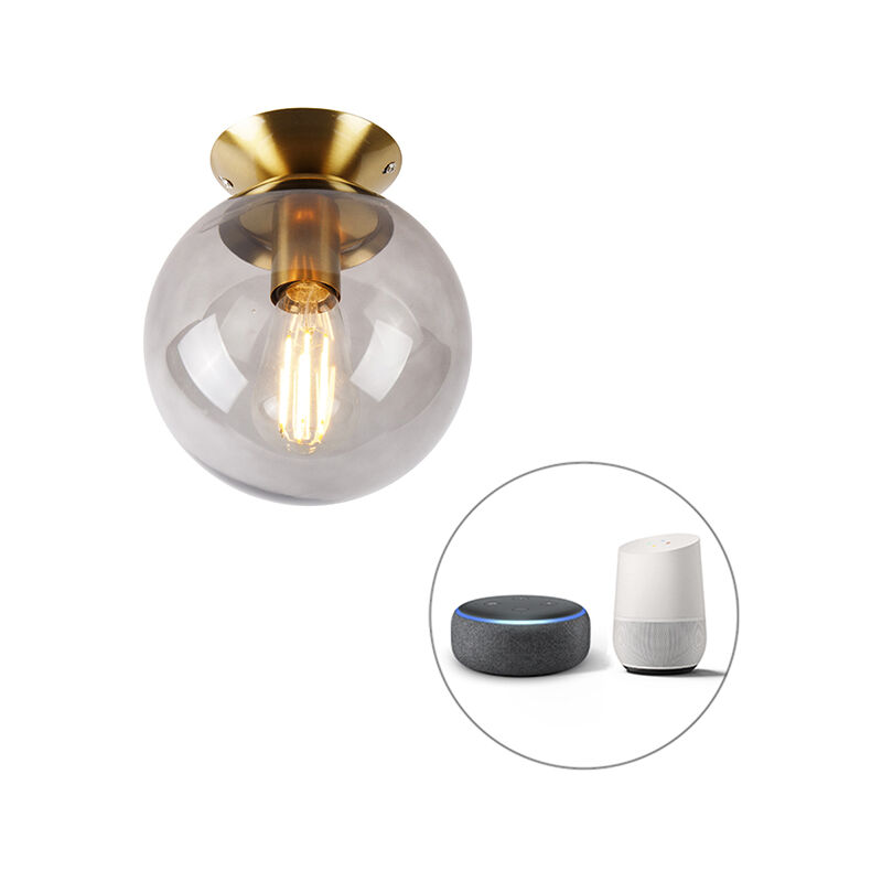 foto del prodotto qazqa lampada da soffitto pallon art d co vetro,acciaio oro ottone sfera e27 max. 1 x 7 watt