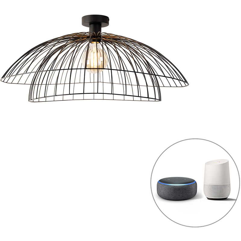 foto del prodotto qazqa lampada da soffitto pua design acciaio nero tondo e27 max. 1 x 4.9 watt