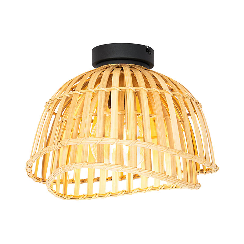 foto del prodotto qazqa lampada da soffitto pua orientale bamboo legno nero tondo max. 1 x watt