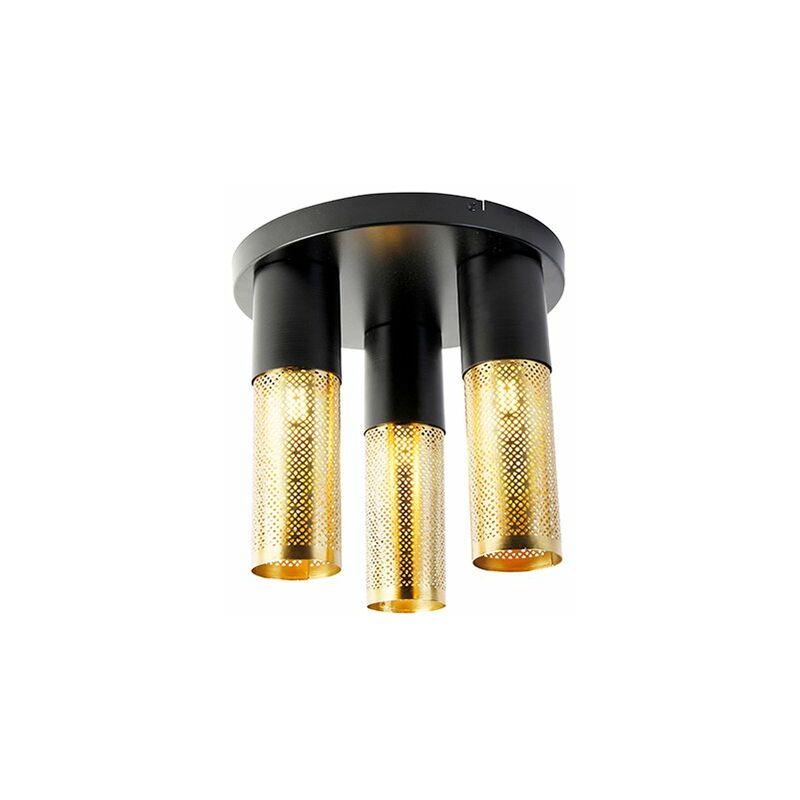 foto del prodotto qazqa lampada da soffitto raspi industriale acciaio oro ottone nero tondo max. 3 x watt