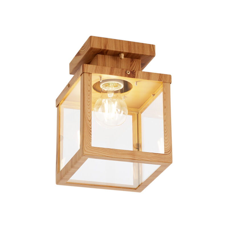 foto del prodotto qazqa lampada da soffitto rotterdam industriale acciaio,vetro legno quadrato max. 1 x watt