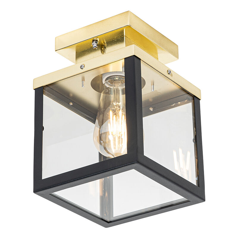 foto del prodotto qazqa lampada da soffitto rotterdam industriale acciaio,vetro oro ottone nero quadrato max. 1 x watt