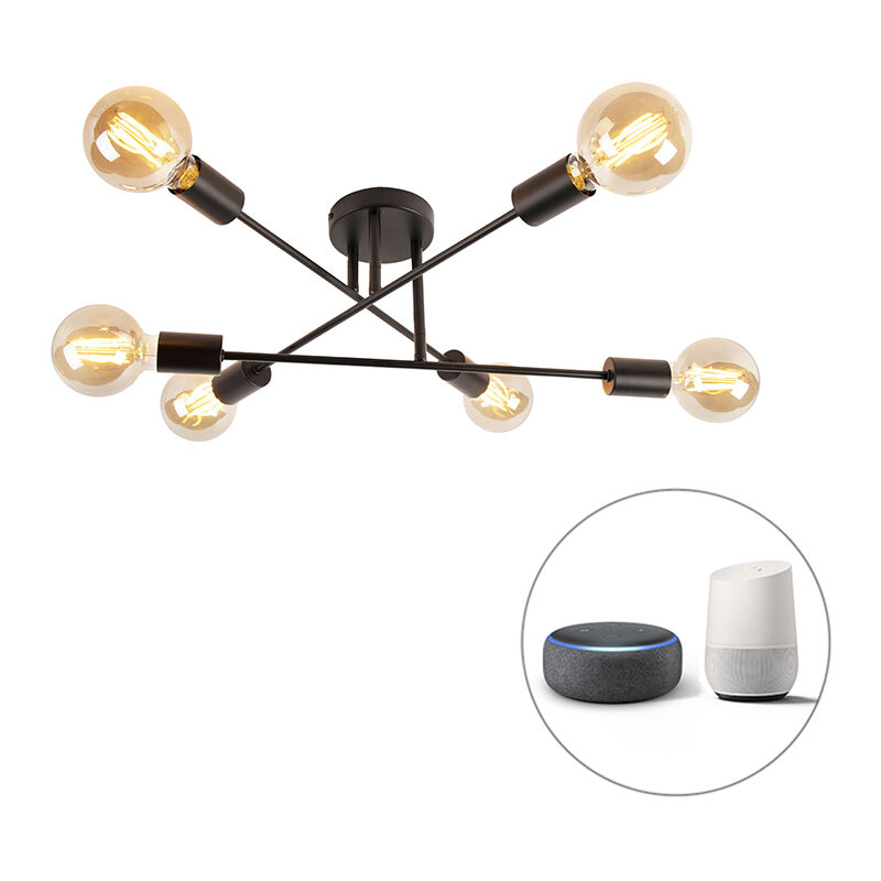 foto del prodotto qazqa lampada da soffitto sydney industriale acciaio nero tondo e27 max. 6 x 4.9 watt