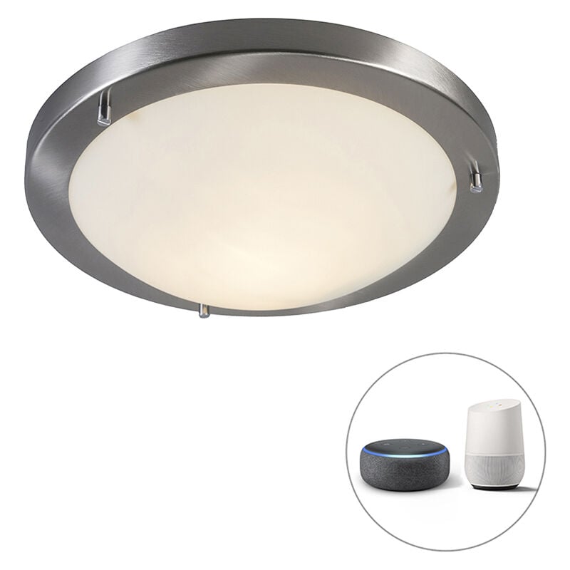 foto del prodotto qazqa lampada da soffitto yuma moderno vetro,acciaio acciaio tondo e27 max. 1 x 9 watt