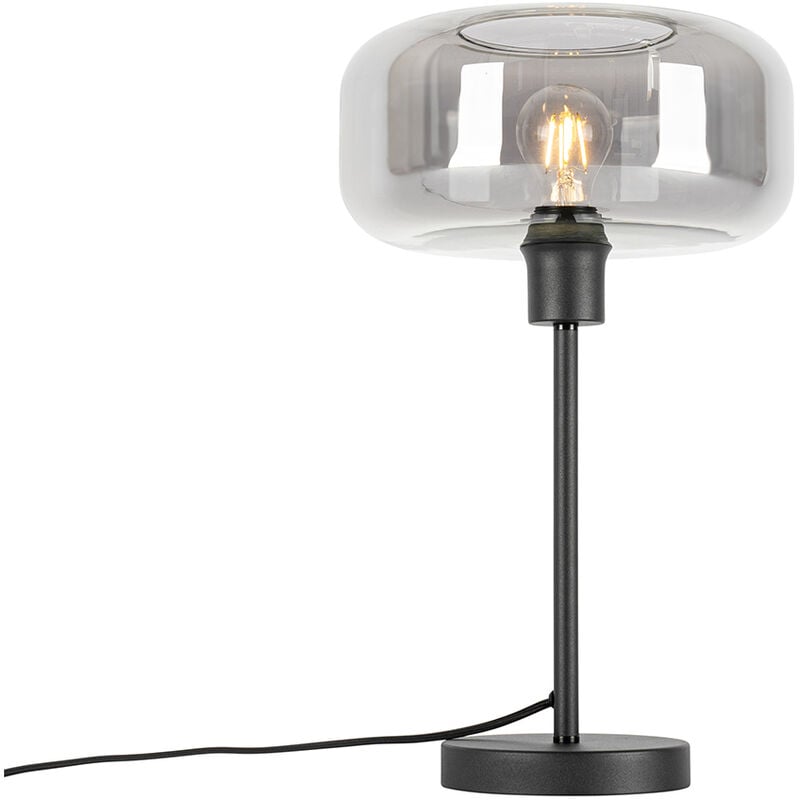 foto del prodotto qazqa lampada da tavolo bizle art d co vetro,acciaio grigio nero tondo max. 1 x watt