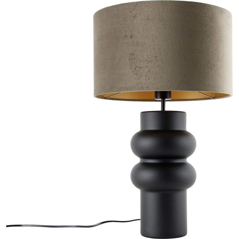 foto del prodotto qazqa lampada da tavolo con paralume alisia design ceramico,velluto taupe nero tondo max. 1 x watt