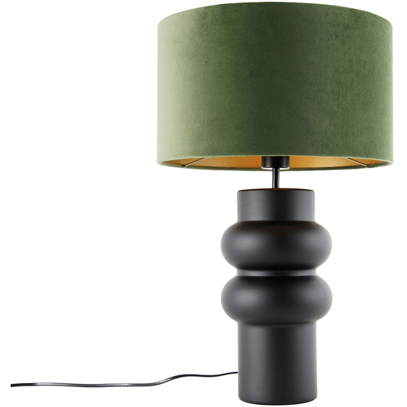 foto del prodotto qazqa lampada da tavolo con paralume alisia design ceramico,velluto verde nero tondo max. 1 x watt